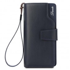 Grainy Leather Wallet Bifold With Wrist Strap
